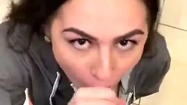 Horny Teen Girl Met at a Cafe Sneaking into Mens Room to Suck and Swallow