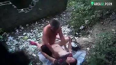Mature aunty caught fucking with local guy outdoor In jungle, desi xxx mms