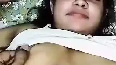Lover presses his sleeping GF’s big boobs