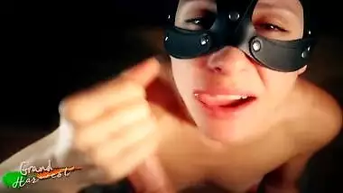 Hot cutie gently sucks a dick and swallows the sperm of her neighbor