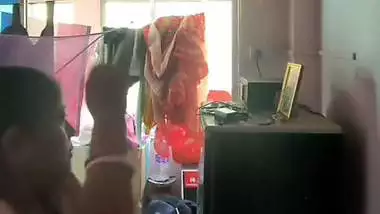 Milk tanker mom removing nighty in living room