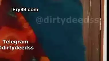 Homely housewife strips saree and shows naked boobs