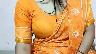 Adlive123 in Orange Saree Masturbating with Dildo & Showing Boobs on StripChat Live