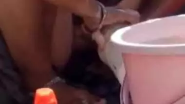 Chubby Desi bhabhi poses for XXX video when bathing topless outdoors