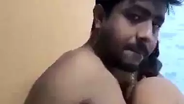 Pervert enjoys bathroom sex with his big boob GF